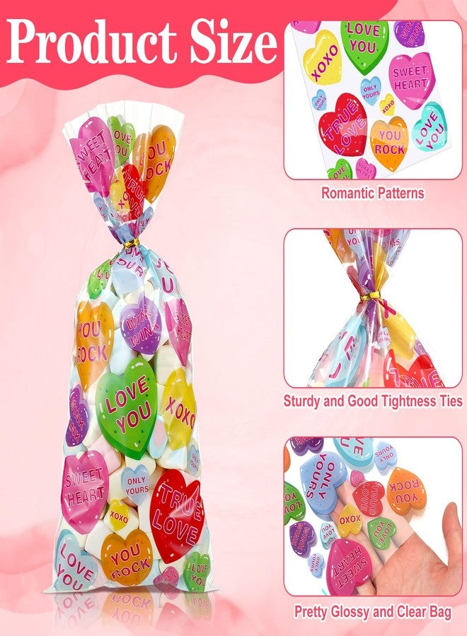 Yeyeplum 480 Pcs Valentine's Day Conversation Heart Cellophane Bags Bulk Set 240 Valentines Treat Clear Goodie Gift Bags with 240 Twist Ties for Valentines Wedding Party Favor Supplies - Image 3